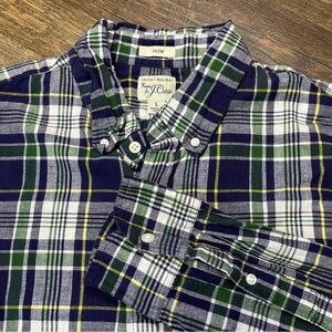 J. Crew Indian Madras Plaid Shirt Mens Large Multicolor Blue Slim Fit Button Up